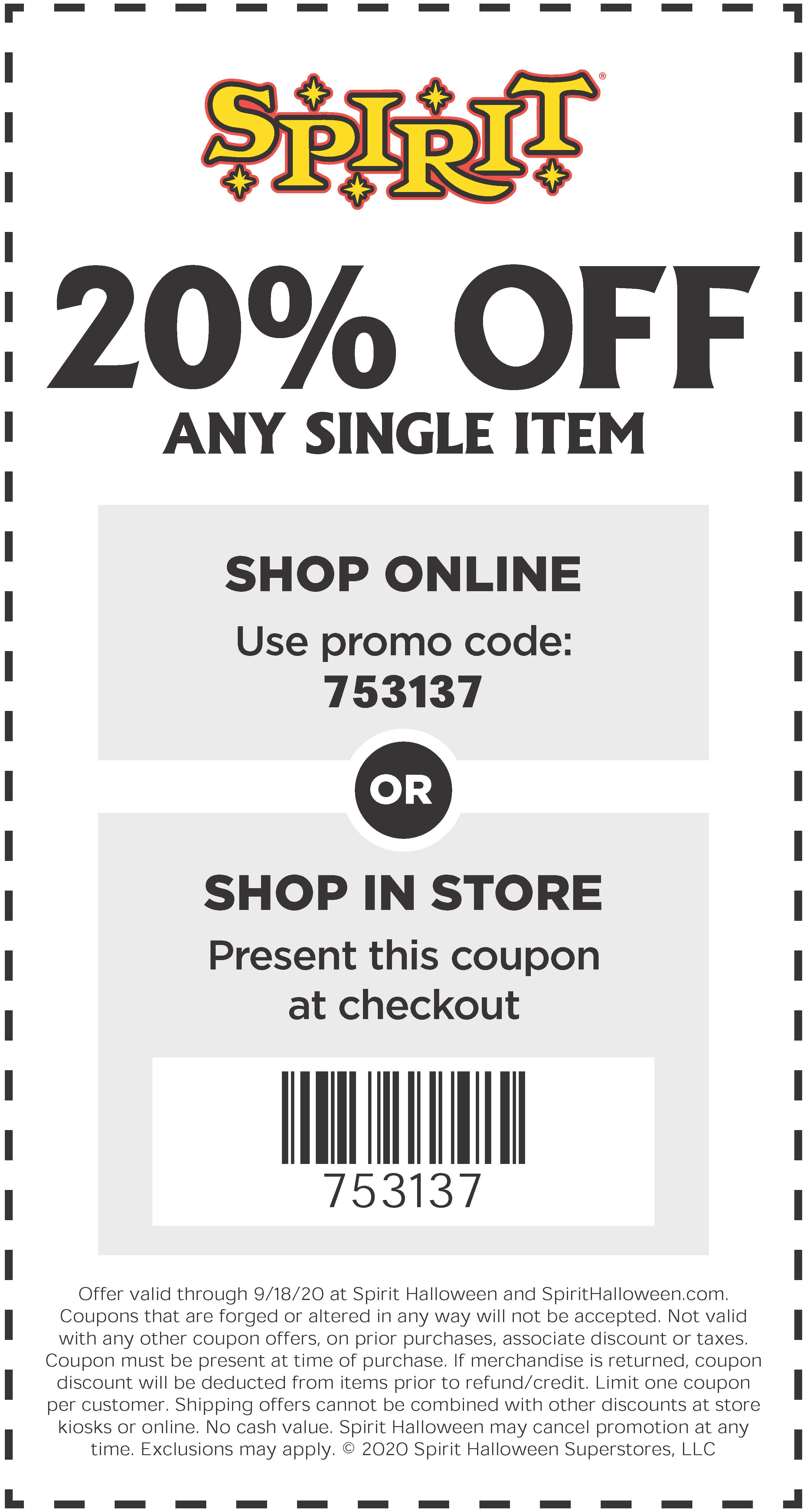 Spirit Halloween 20 Off Coupon 2025